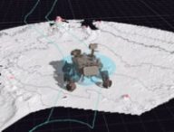 Simulation informatique de Perseverance effectuant son premier essai de navigation avec AutoNav. // Source : Capture d'écran Youtube JPLraw Simulation informatique de Perseverance effectuant son premier essai de navigation avec AutoNav. // Source : Capture d'écran Youtube JPLraw