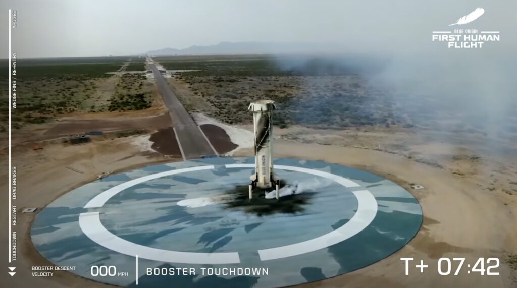 Le booster au sol. // Source : YouTube/Blue Origin Le booster au sol. // Source : YouTube/Blue Origin