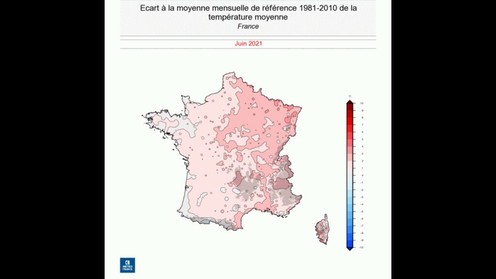 Plus la zone est rougie, plus l'écart est important par rapport à la normale. // Source : MétéoFrance Plus la zone est rougie, plus l'écart est important par rapport à la normale. // Source : MétéoFrance