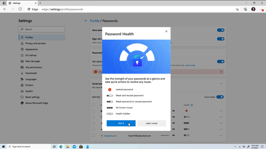 Edge password checkup
