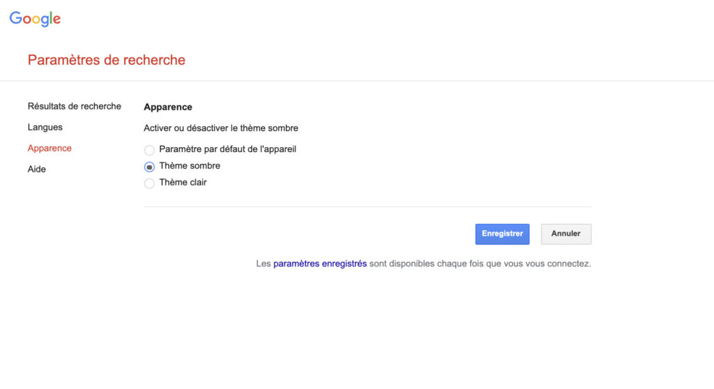 Google paramètres Google paramètres