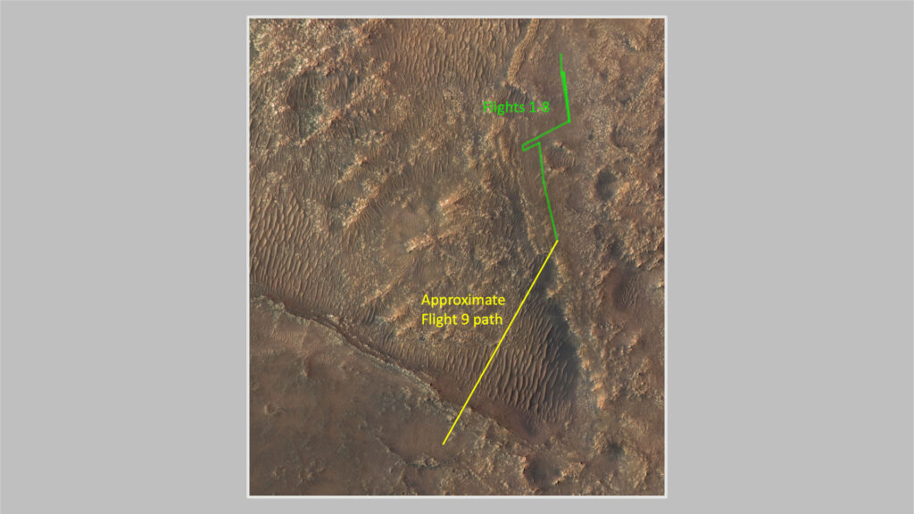 Trajet d'Ingenuity sur Mars lors de son neuvième vol. // Source : NASA/JPL-Caltech