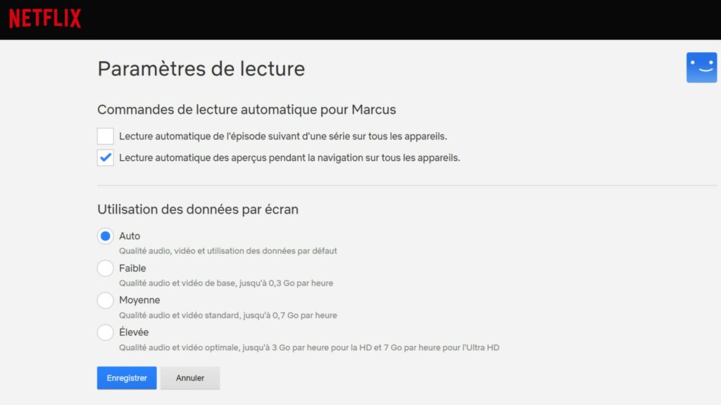 La page où vous désactivez la lecture auto. // Source : Capture d'écran Numerama