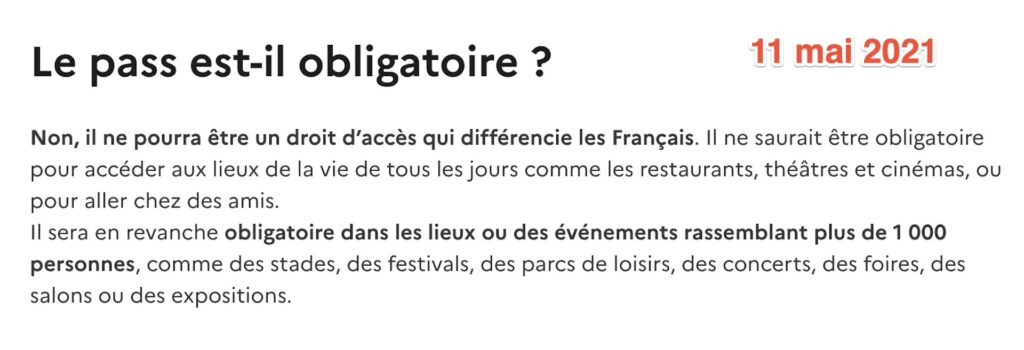 Le site officiel sur le pass sanitaire, le 11 mai 2021 // Source : gouvernement Le site officiel sur le pass sanitaire, le 11 mai 2021 // Source : gouvernement
