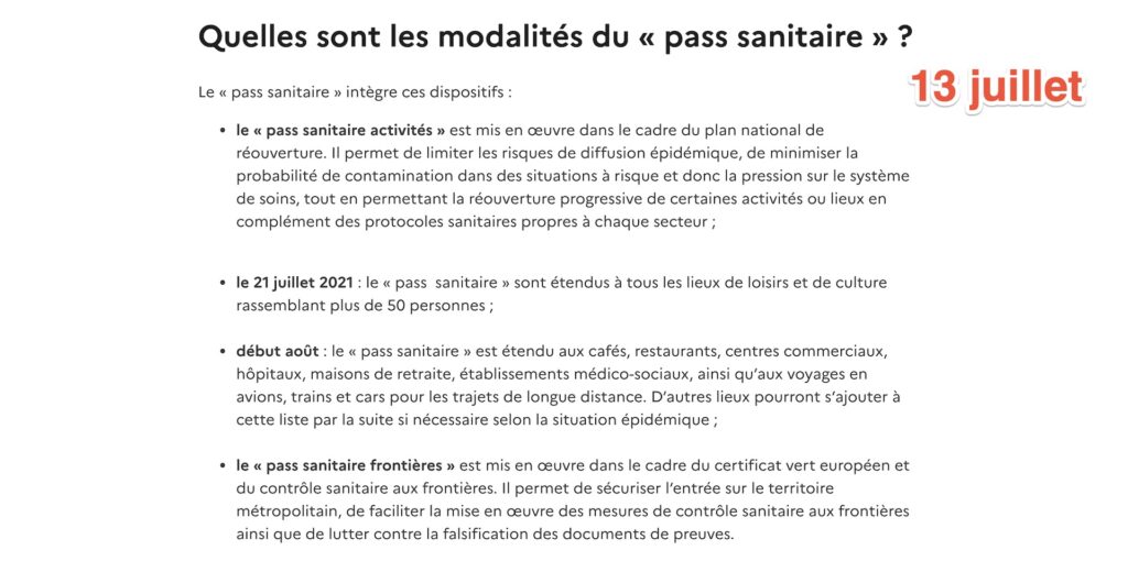 Le site du pass sanitaire le 13 juillet 2021 // Source : Gouvernement Le site du pass sanitaire le 13 juillet 2021 // Source : Gouvernement