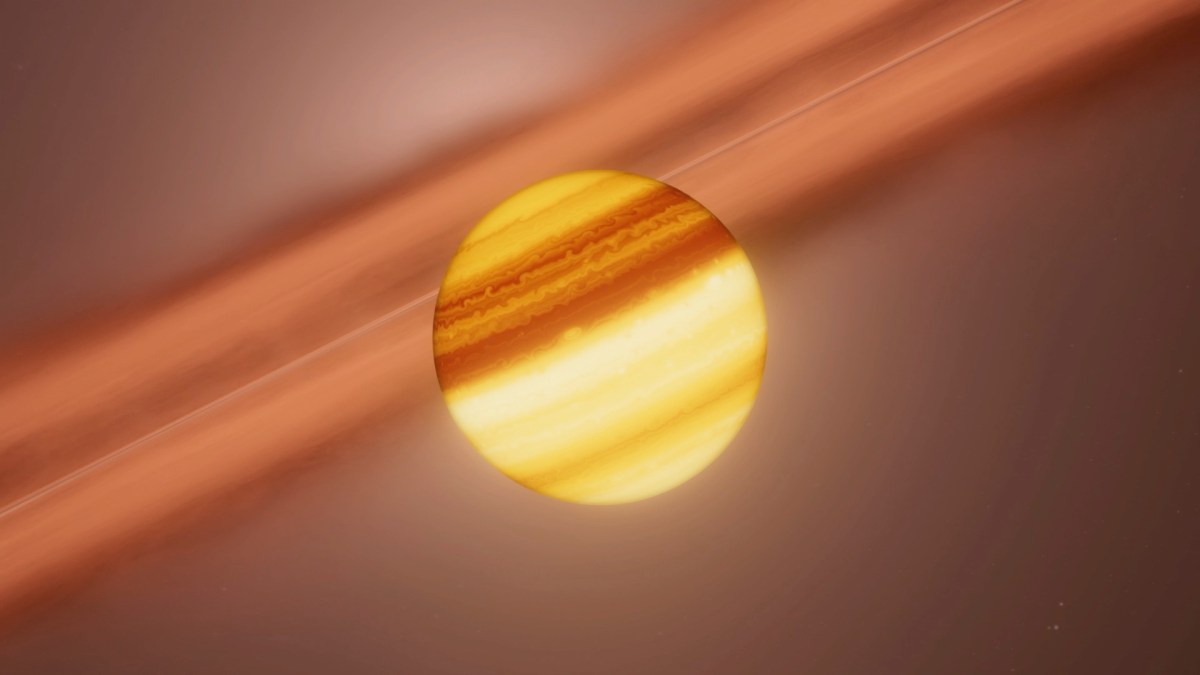 Vue d'artiste de PDS 70c et du disque qui l'entoure. // Source : ESO/L. Calçada, ALMA (ESO/NAOJ/NRAO)/Benisty et al. Vue d'artiste de PDS 70c et du disque qui l'entoure. // Source : ESO/L. Calçada, ALMA (ESO/NAOJ/NRAO)/Benisty et al.