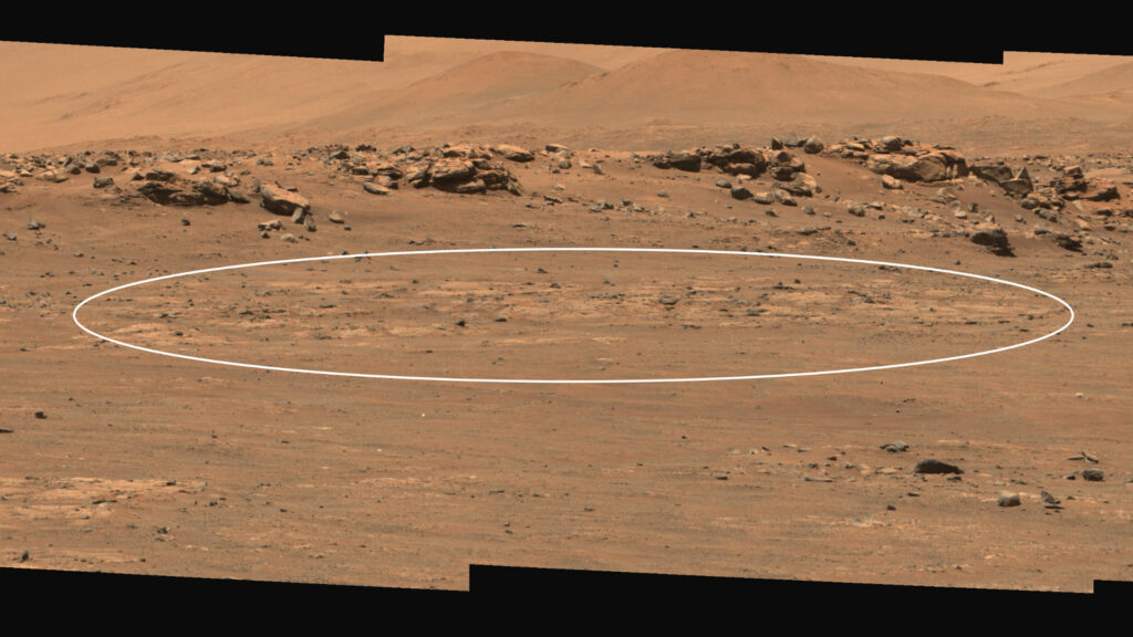 La zone dans laquelle Perseverance devrait collecter son premier échantillon martien. // Source : NASA/JPL-Caltech/ASU/MSSS (photo recadrée) La zone dans laquelle Perseverance devrait collecter son premier échantillon martien. // Source : NASA/JPL-Caltech/ASU/MSSS (photo recadrée)