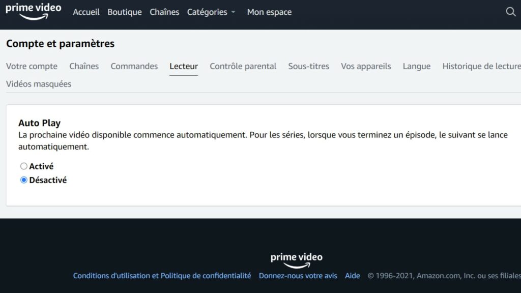 Il suffit de cliquer sur Désactivé. // Source : Prime Video Il suffit de cliquer sur Désactivé. // Source : Prime Video