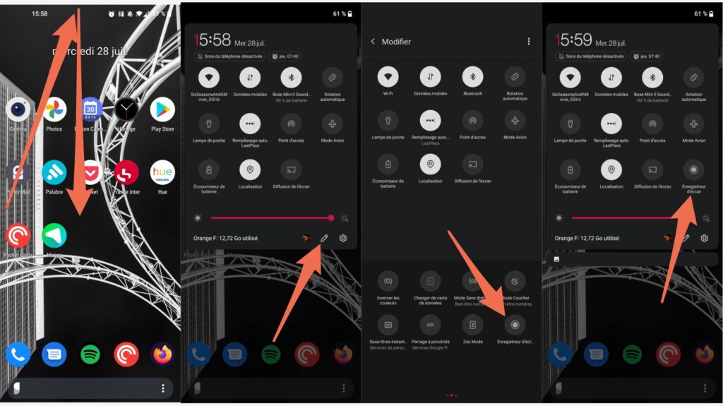 La marche à suivre pour enregistrer son écran sur Android // Source : Capture d'écran La marche à suivre pour enregistrer son écran sur Android // Source : Capture d'écran