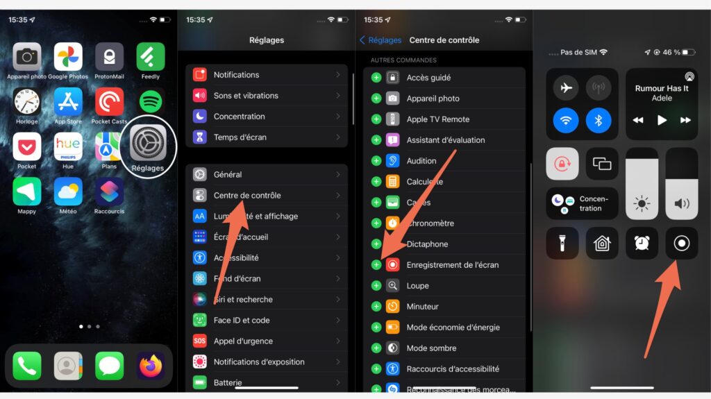La marche à suivre pour enregistrer son écran sur iOS // Source : Capture d'écran La marche à suivre pour enregistrer son écran sur iOS // Source : Capture d'écran