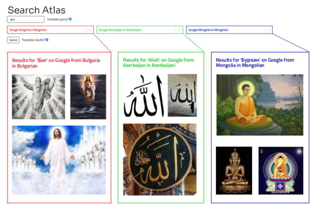 Un exemple de recherche Search Atlas pour « god » // Source : Search Atlas Un exemple de recherche Search Atlas pour « god » // Source : Search Atlas