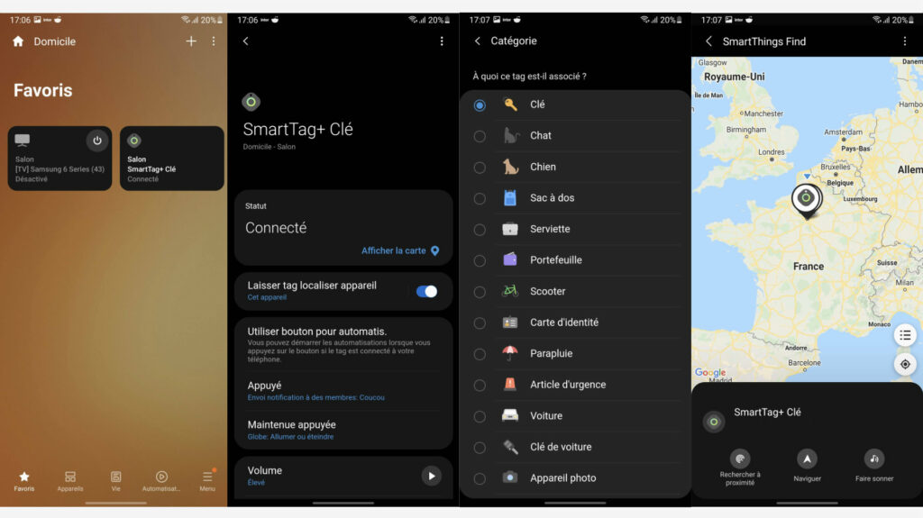 Un aperçu de l'app SmartThings qui sert à localiser ses balises // Source : Capture d'écran Un aperçu de l'app SmartThings qui sert à localiser ses balises // Source : Capture d'écran