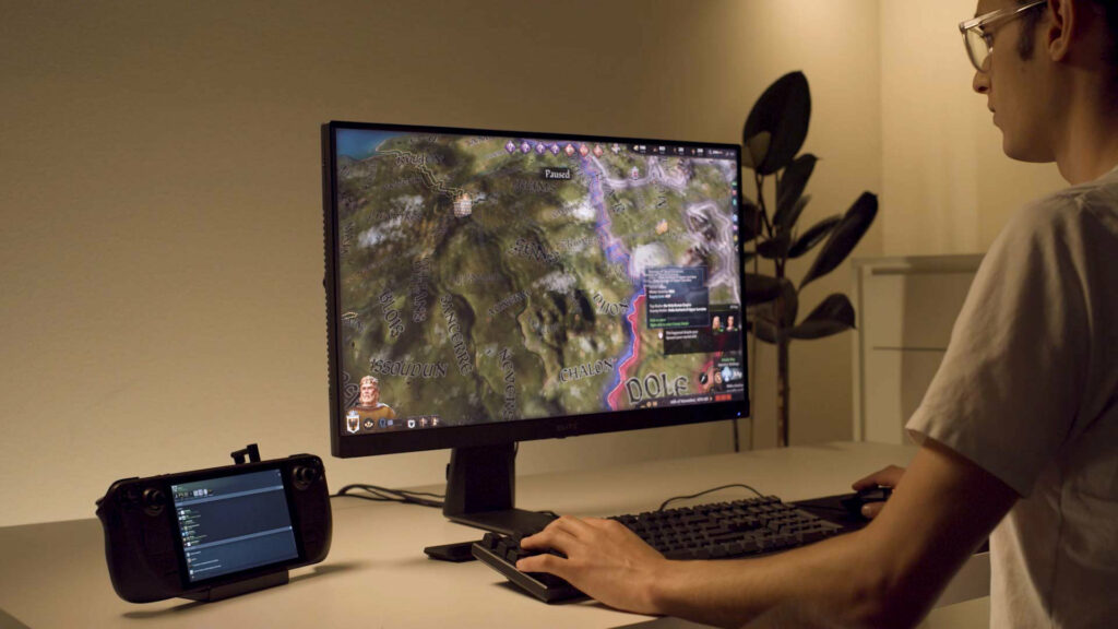 Le SteamDeck pourra être connecté à un écran grâce à son dock // Source : Valve Le SteamDeck pourra être connecté à un écran grâce à son dock // Source : Valve