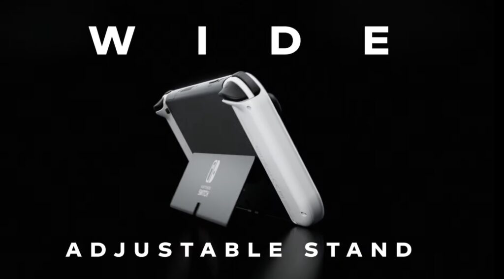 Le stand retractable plus grand de la Switch Pro OLED // Source : YouTube/Nintendo Le stand retractable plus grand de la Switch Pro OLED // Source : YouTube/Nintendo