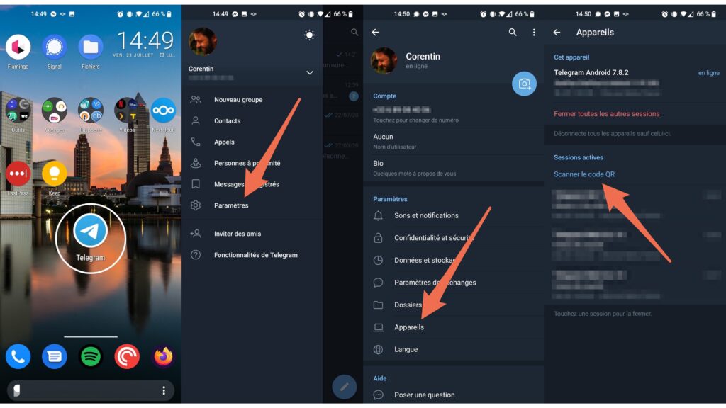 La marche à suivre pour synchroniser son smartphone et son PC sur Telegram // Source : Capture d'écran