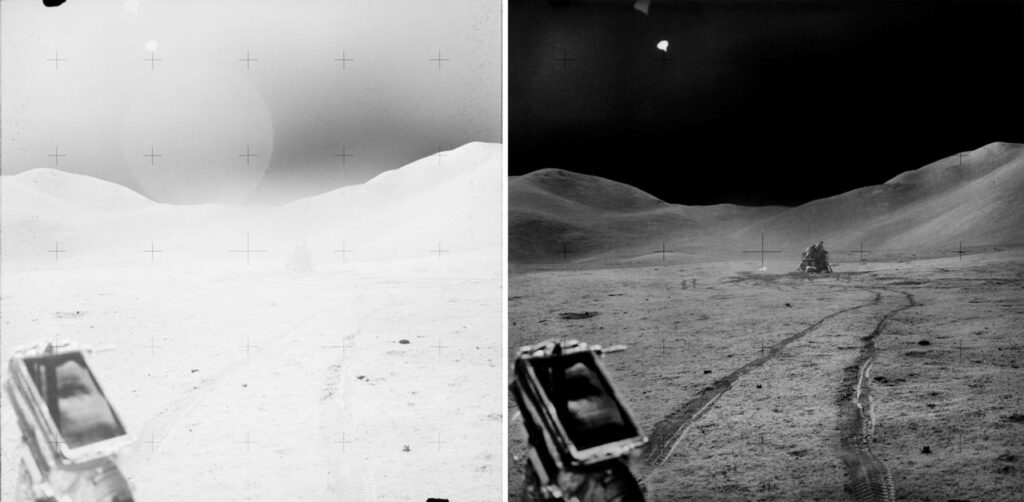 Avant/après la restauration. // Source : NASA / JSC / ASU / ANDY SAUNDERS Avant/après la restauration. // Source : NASA / JSC / ASU / ANDY SAUNDERS