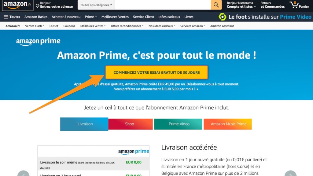 Comment s'abonner à Amazon pour regarder le foot // Source : Capture d'écran Comment s'abonner à Amazon pour regarder le foot // Source : Capture d'écran