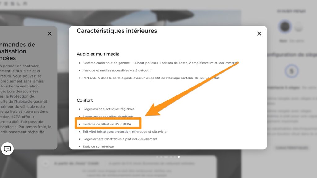Système HEPA dans le Tesla Model Y // Source : Tesla