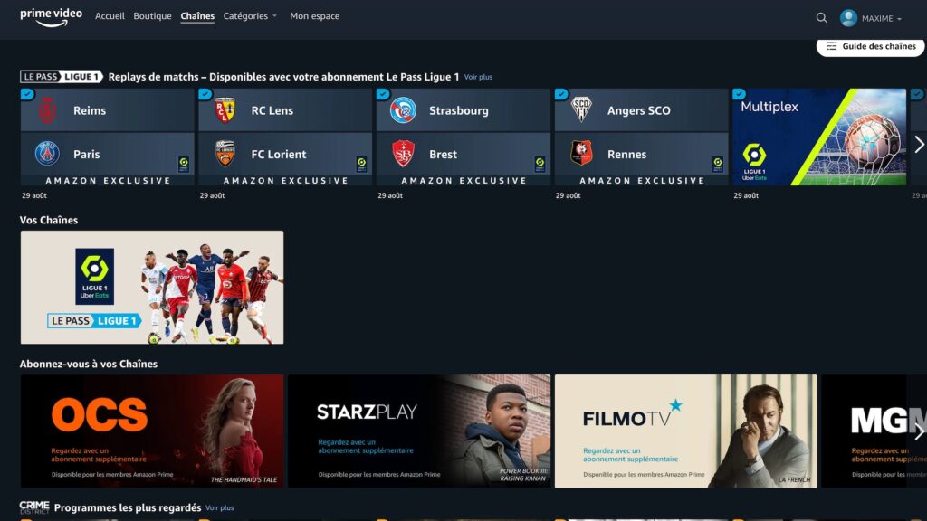 Amazon Prime Video propose aussi du football en France. // Source : Capture d'écran Amazon Prime Video propose aussi du football en France. // Source : Capture d'écran