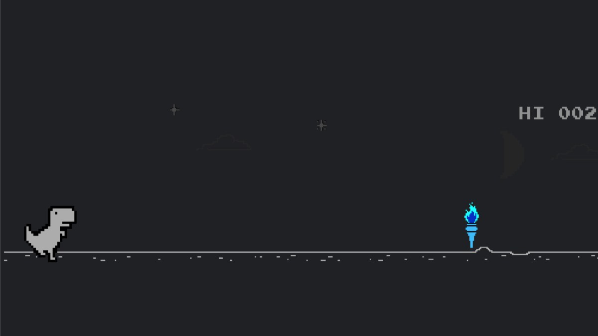 Le petit dinosaure de Chrome s'est mis aux JO // Source : Chrome Le petit dinosaure de Chrome s'est mis aux JO // Source : Chrome