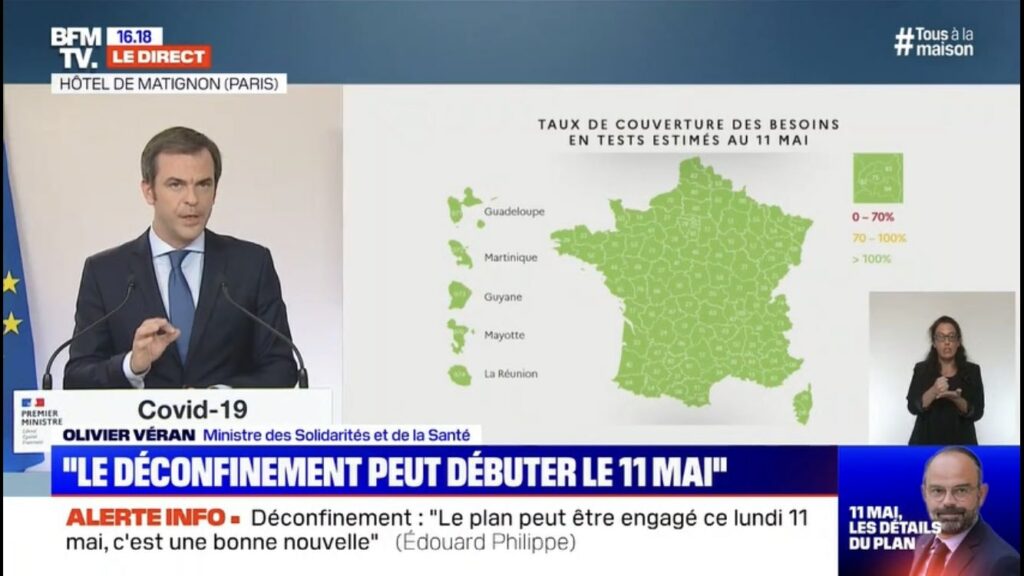 Une carte entièrement verte ne dit absolument rien, et les nombres ne représentant rien sont de toute manière trop petits pour être lus. // Source : Intervention d’Olivier Véran sur BFMTV/@blandinelc Une carte entièrement verte ne dit absolument rien, et les nombres ne représentant rien sont de toute manière trop petits pour être lus. // Source : Intervention d’Olivier Véran sur BFMTV/@blandinelc