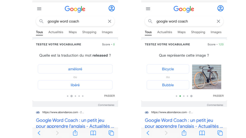 L'utilitaire Google Word Coach ne prétend pas vous donner un cours d'anglais, mais cela reste un petit challenge plaisant à faire. // Source : Capture d'écran