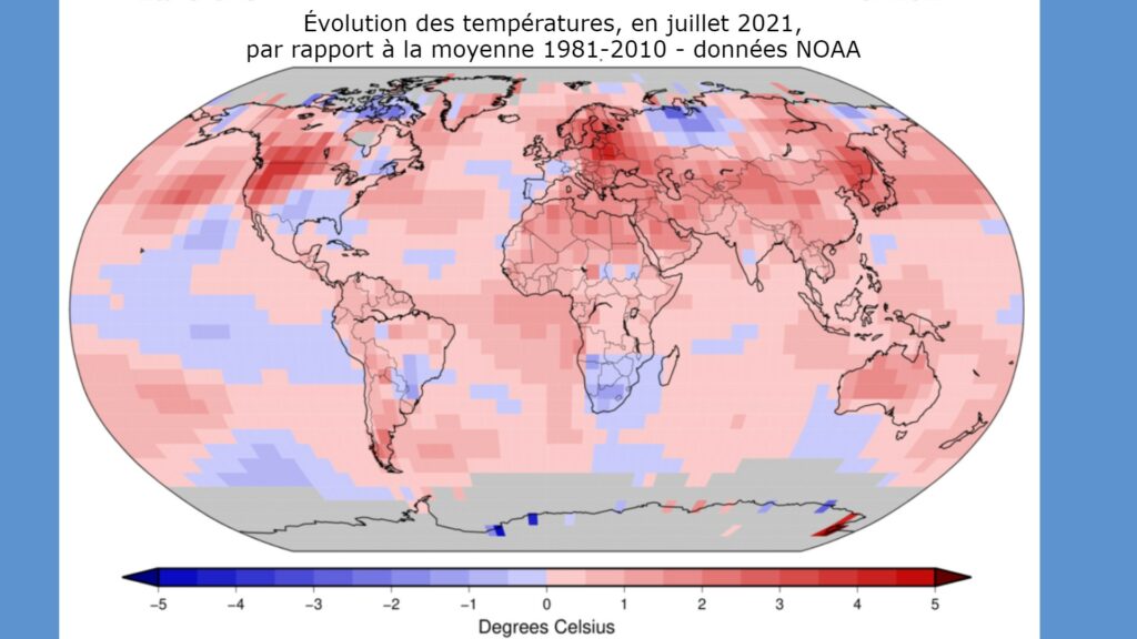 Décalage de température par rapport à la moyenne enregistrée en 1981-2010. // Source : NOAA / trad Numerama Décalage de température par rapport à la moyenne enregistrée en 1981-2010. // Source : NOAA / trad Numerama