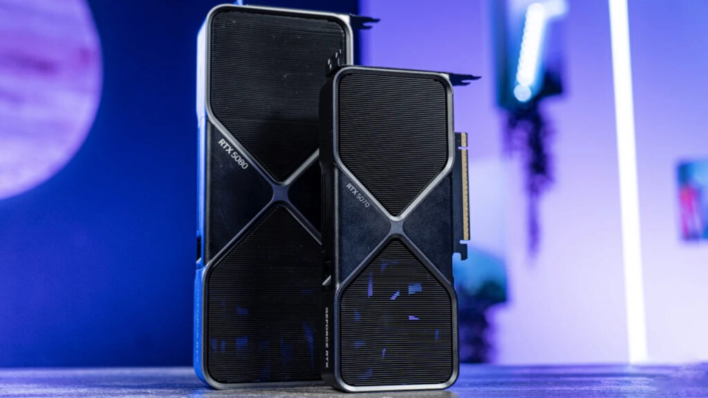 Les RTX 5070 et RTX 5080 sont équipées de VRAM en GDDR7 // Source : Chloé Pertuis pour Frandroid Les RTX 5070 et RTX 5080 sont équipées de VRAM en GDDR7 // Source : Chloé Pertuis pour Frandroid