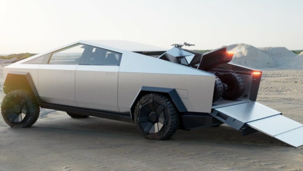 Le Cybertruck de Tesla avec le Cyberquad // Source : Tesla Le Cybertruck de Tesla avec le Cyberquad // Source : Tesla