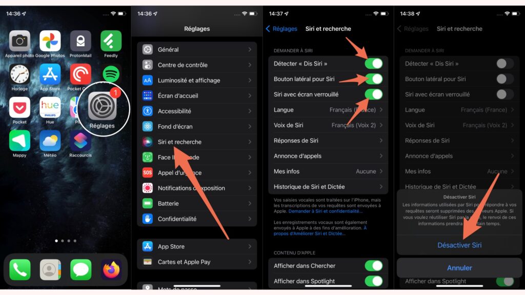 La marche à suivre pour désactiver Siri // Source : Capture d'écran