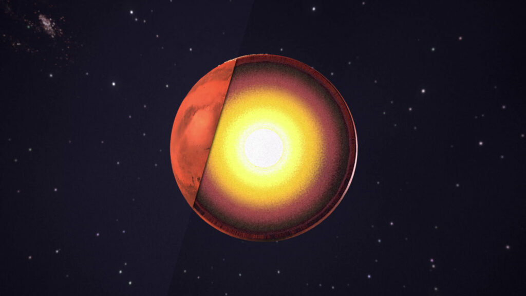 Les séismes martiens détectés par InSight renseignent sur la structure de la planète. // Source : Flickr/DLR (CC-BY 3.0) (image recadrée) Les séismes martiens détectés par InSight renseignent sur la structure de la planète. // Source : Flickr/DLR (CC-BY 3.0) (image recadrée)