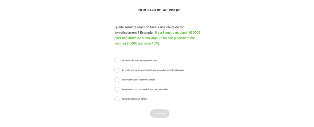 Grâce à son questionnaire, Mon Petit Placement vous aide à déterminer votre profil d'investisseur // Source : Mon Petit Placement Grâce à son questionnaire, Mon Petit Placement vous aide à déterminer votre profil d'investisseur // Source : Mon Petit Placement