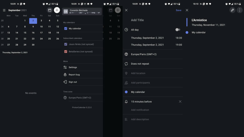 Capture d'écran Proton Calendar Android Capture d'écran Proton Calendar Android