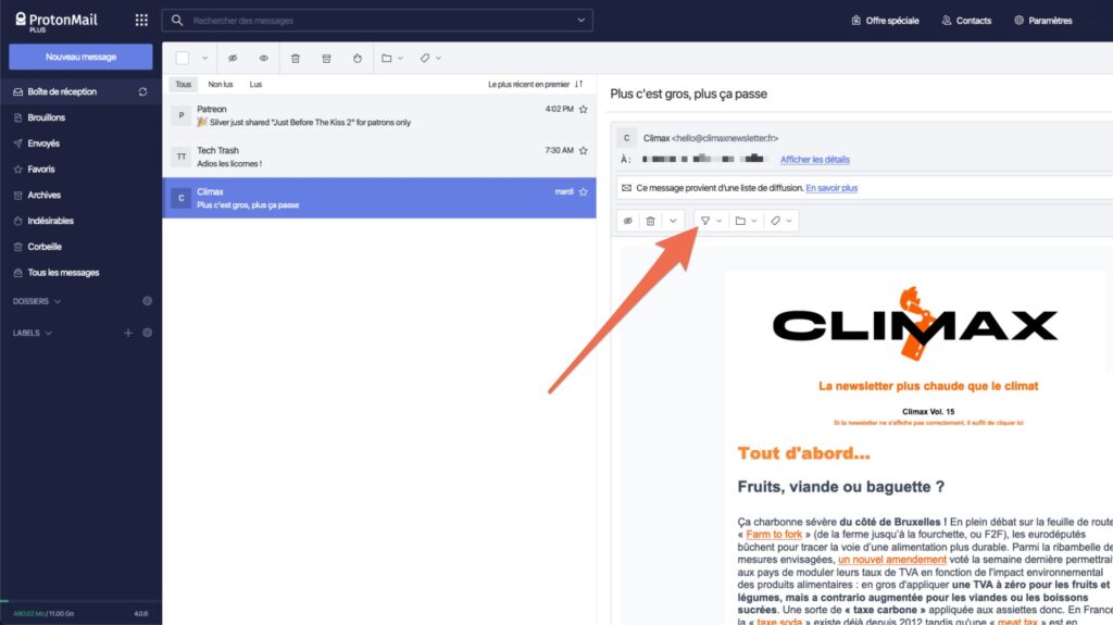 Comment créer un filtre sur Proton // Source : Capture d'écran Comment créer un filtre sur Proton // Source : Capture d'écran