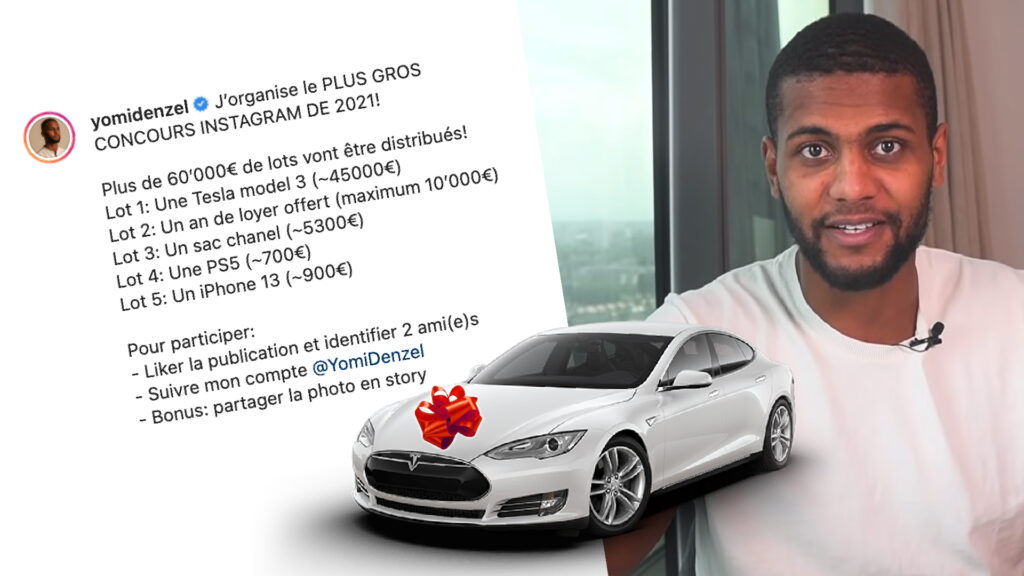 Yomi Denzel organise un concours pour gagner une Tesla // Source : Nino Barbey pour Numerama Yomi Denzel organise un concours pour gagner une Tesla // Source : Nino Barbey pour Numerama