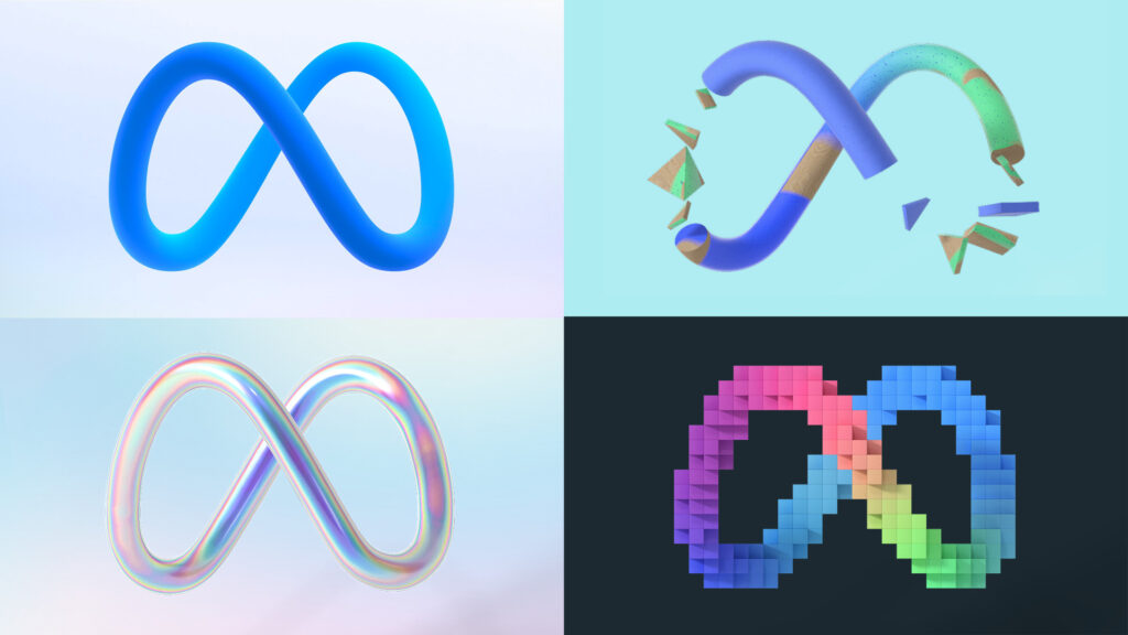 Le logo de Meta est pensé pour pouvoir prendre plusieurs formes et plusieurs couleurs // Source : Meta Le logo de Meta est pensé pour pouvoir prendre plusieurs formes et plusieurs couleurs // Source : Meta