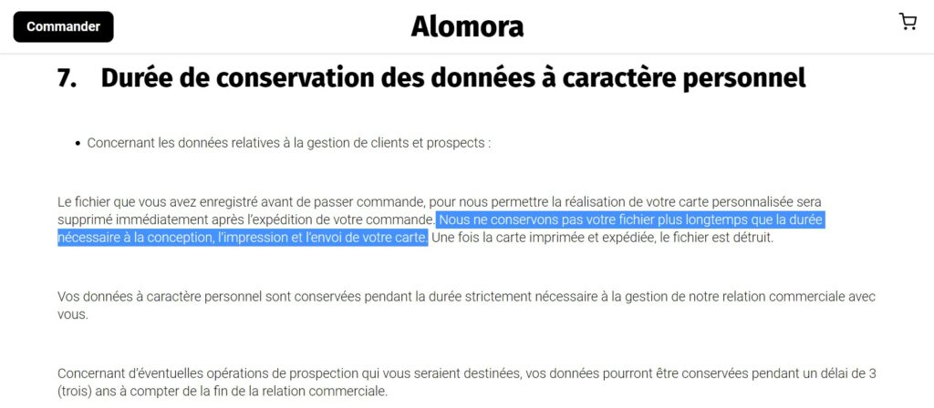 Site d'Alomora au 22 octobre 2021. // Source : Capture d'écran Site d'Alomora au 22 octobre 2021. // Source : Capture d'écran