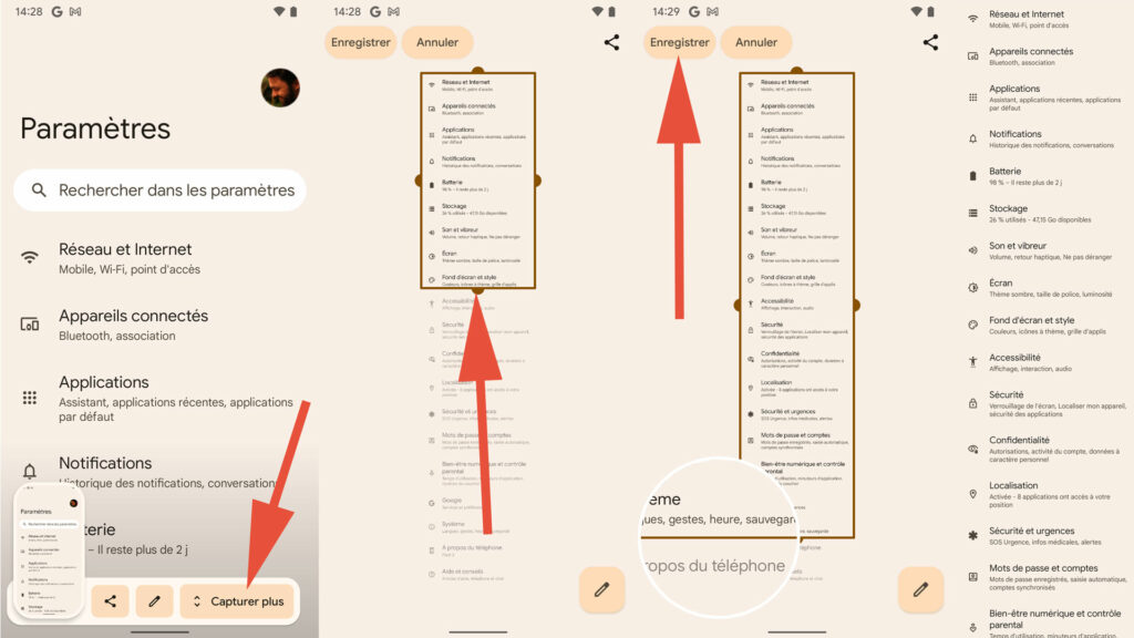 La marche à suivre pour faire des captures d'écrans étendues sur Android 12 // Source : Capture d'écran La marche à suivre pour faire des captures d'écrans étendues sur Android 12 // Source : Capture d'écran