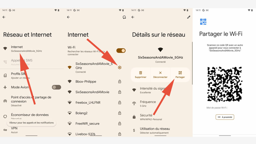 La marche à suivre pour partager facilement son accès Wi-Fi sur Android 12 // Source : Capture d'écran La marche à suivre pour partager facilement son accès Wi-Fi sur Android 12 // Source : Capture d'écran