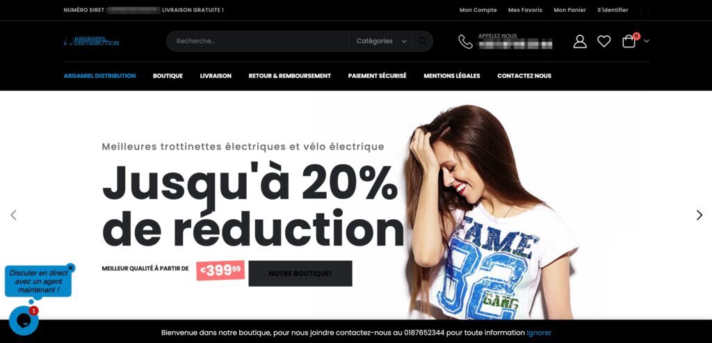 La page d'accueil du site frauduleux // Source : Capture d'écran Numerama La page d'accueil du site frauduleux // Source : Capture d'écran Numerama