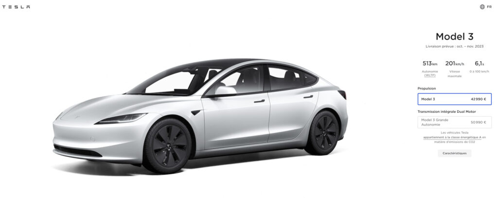 Tesla Model 3 (2023) // Source : Capture d'écran Tesla Model 3 (2023) // Source : Capture d'écran