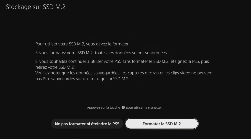 La PS5 va automatiquement formater le SSD // Source : Capture PS5 La PS5 va automatiquement formater le SSD // Source : Capture PS5
