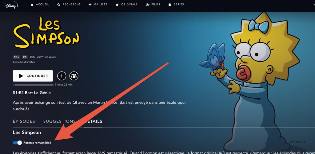 L'option "format remasterisé" sur Disney+ // Source : Disney+ L'option "format remasterisé" sur Disney+ // Source : Disney+