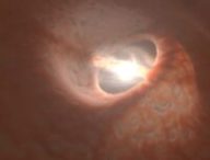 Vue d'artiste de GW Orionis. // Source : ESO/Exeter/Kraus et al./L. Calçada