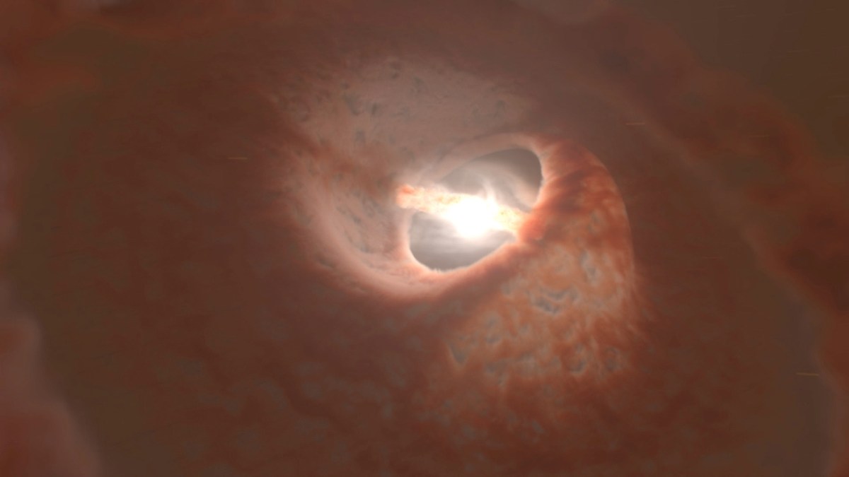 Vue d'artiste de GW Orionis. // Source : ESO/Exeter/Kraus et al./L. Calçada Vue d'artiste de GW Orionis. // Source : ESO/Exeter/Kraus et al./L. Calçada