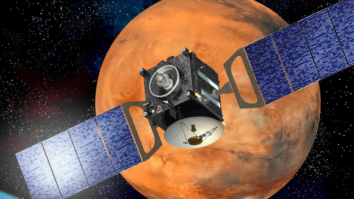 Vue d'artiste de Mars Express (image recadrée) // Source : ESA / D.Ducros Vue d'artiste de Mars Express (image recadrée) // Source : ESA / D.Ducros