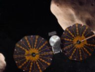 Vue d'artiste de la mission Lucy explorant les astéroïdes troyens. // Source : NASA's Goddard Space Flight Center