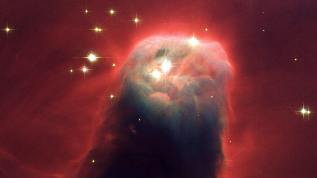La Nébuleuse du Cône vue par Hubble. // Source : NASA, H. Ford (JHU), G. Illingworth (UCSC/LO), M. Clampin (STScI), G. Hartig (STScI), the ACS Science Team, and ESA; The ACS Science Team: H. Ford, G. Illingworth, M. Clampin, G. Hartig, T. Allen, K. Anderson, F. Bartko, N. Benitez, J. Blakeslee, R. Bouwens, T. Broadhurst, R. Brown, C. Burrows, D. Campbell, E. Cheng, N. Cross, P. Feldman, M. Franx, D. Golimowski, C. Gronwall, R. Kimble, J. Krist, M. Lesser, D. Magee, A. Martel, W. J. McCann, G. Meurer, G. Miley, M. Postman, P. Rosati, M. Sirianni, W. Sparks, P. Sullivan, H. Tran, Z. Tsvetanov, R. White, and R. Woodruff (image recadrée) La Nébuleuse du Cône vue par Hubble. // Source : NASA, H. Ford (JHU), G. Illingworth (UCSC/LO), M. Clampin (STScI), G. Hartig (STScI), the ACS Science Team, and ESA; The ACS Science Team: H. Ford, G. Illingworth, M. Clampin, G. Hartig, T. Allen, K. Anderson, F. Bartko, N. Benitez, J. Blakeslee, R. Bouwens, T. Broadhurst, R. Brown, C. Burrows, D. Campbell, E. Cheng, N. Cross, P. Feldman, M. Franx, D. Golimowski, C. Gronwall, R. Kimble, J. Krist, M. Lesser, D. Magee, A. Martel, W. J. McCann, G. Meurer, G. Miley, M. Postman, P. Rosati, M. Sirianni, W. Sparks, P. Sullivan, H. Tran, Z. Tsvetanov, R. White, and R. Woodruff (image recadrée)