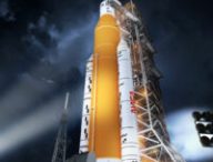 Vue d'artiste de la configuration du Block 1 de la fusée Space Launch System (SLS) // Source : NASA/MSFC