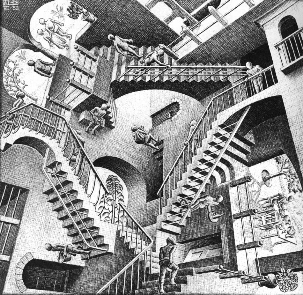 Relativité par Escher // Source : Le Potager Littéraire Relativité par Escher // Source : Le Potager Littéraire